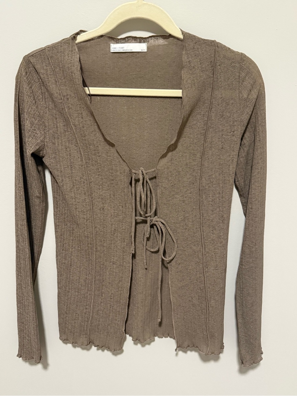 oak+fort Knit Tie-Front Long-Sleeve Top - Taupe